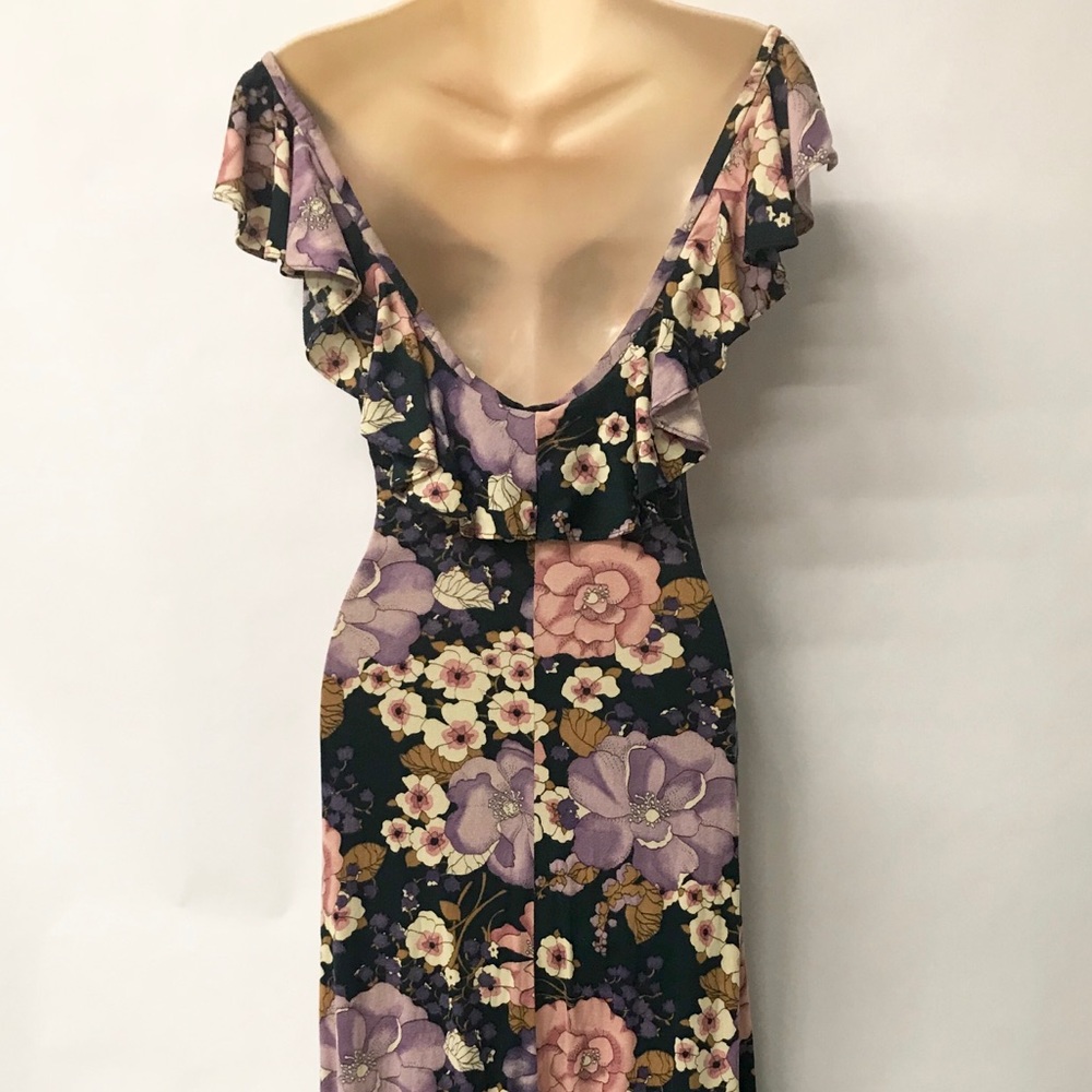 VTG Dark Floral Form Fitting Maxi Dress - Picture 7 of 8